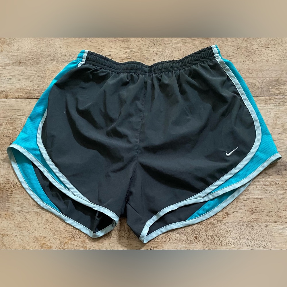 Nike Dri Fit Tempo Women’s Sz M Dk Gray/Teal Lined Running Shorts‎